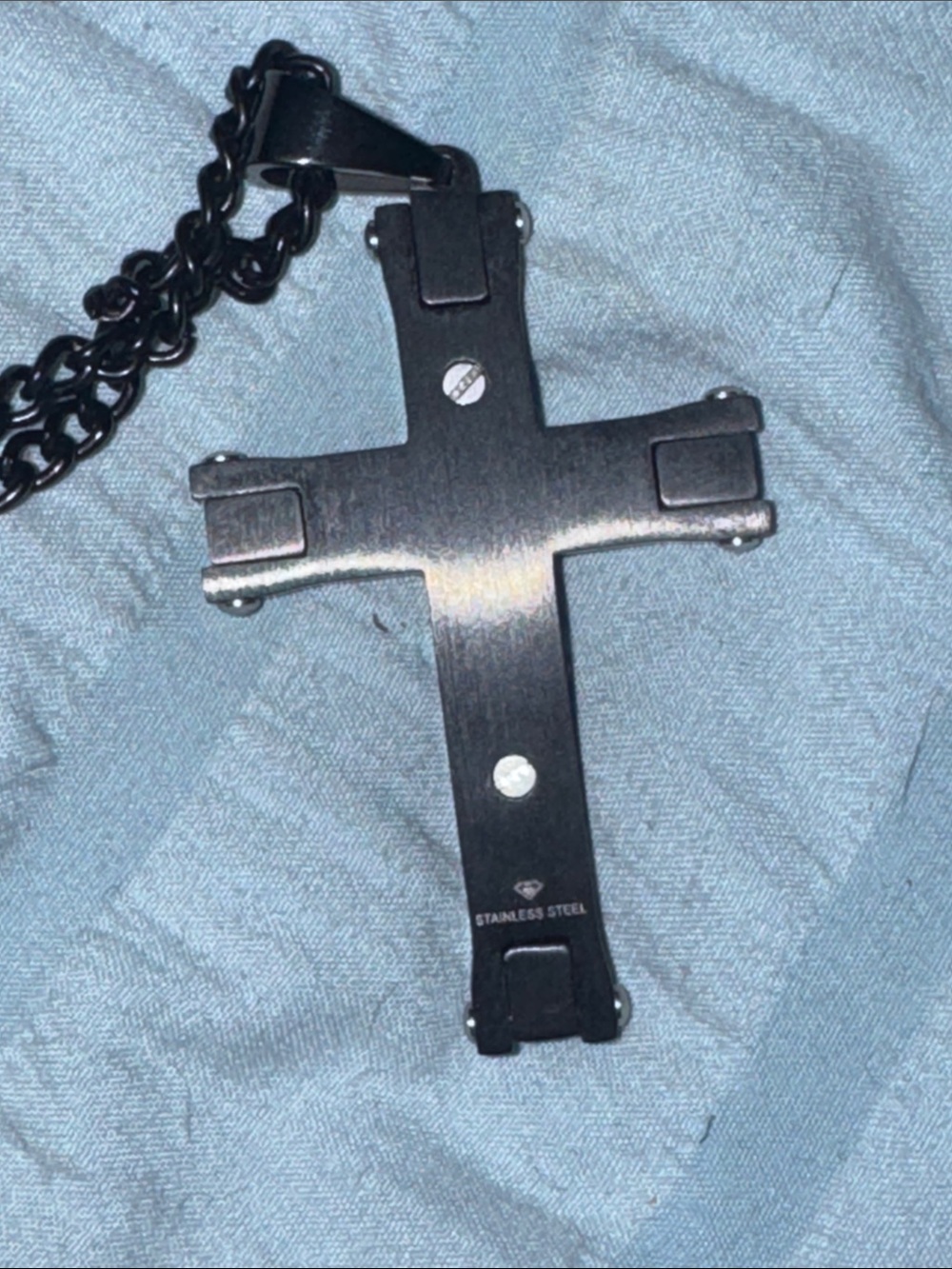 Men's Stacked Cross Pendant Necklace Blue/Black - Picture 6 of 6